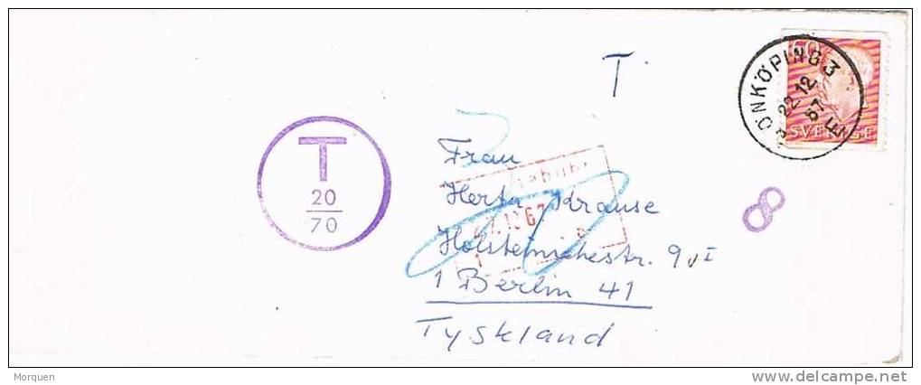 Carta JONKOPING (Suecia) 1967. TAXE. Tasada - Covers & Documents