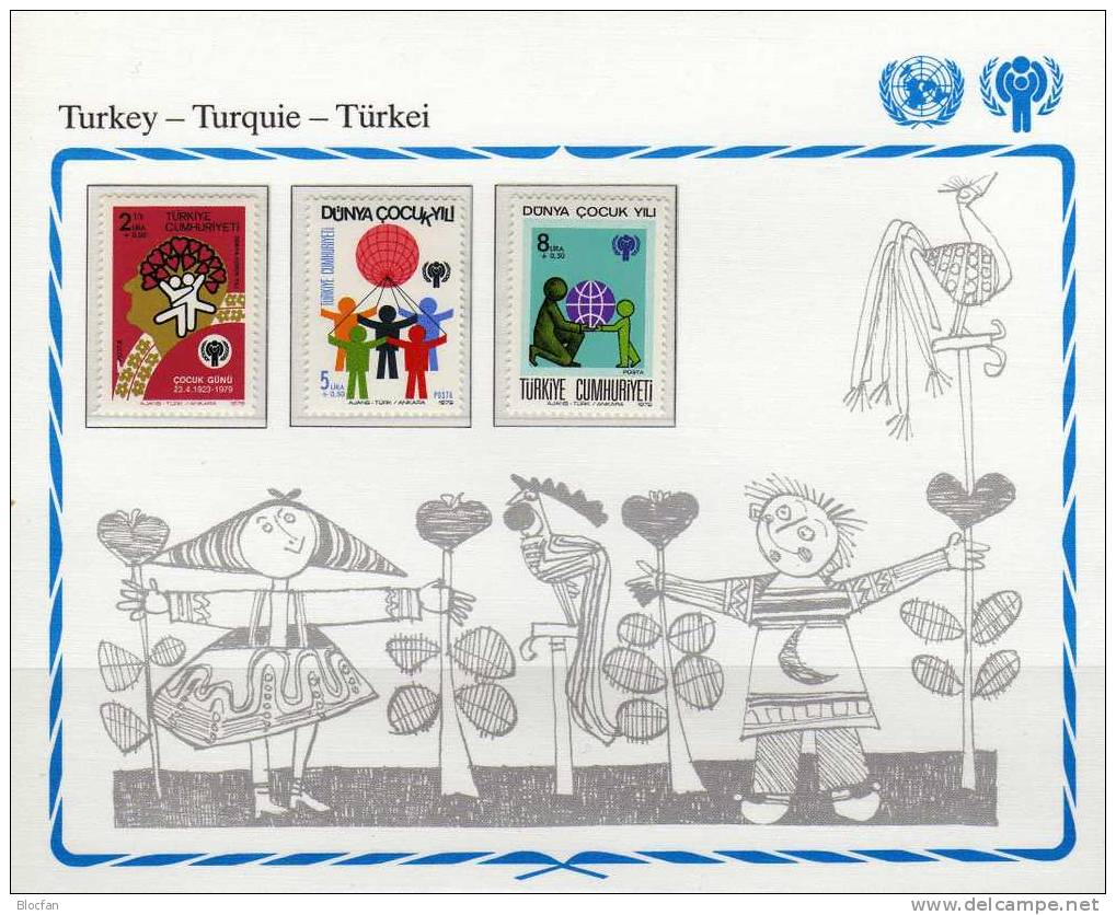 2xGedenkblatt Zum Kinder-Jahr 1979 Türkei 2474/6+T.-Zypern 77/9 ** 3€ UNICEF Kind/Schule UNESCO Children Cover Of CYPRUS - Autres & Non Classés