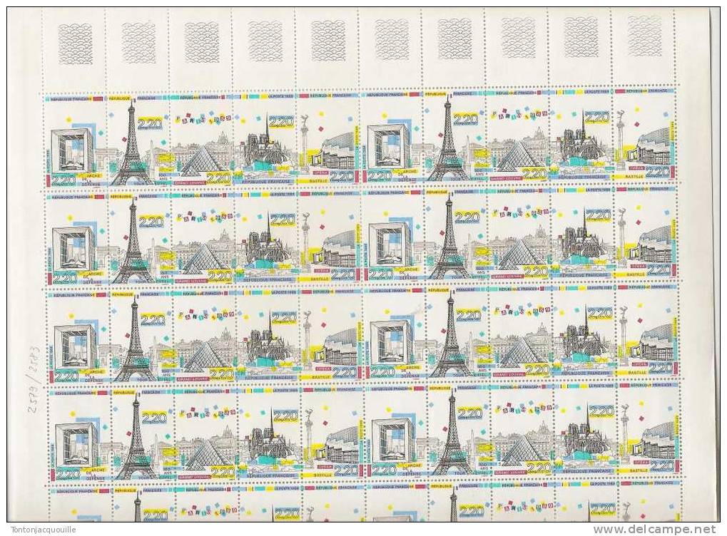 PARIS-BANDE LES MONUMENTS DE PARIS  ++  FEUILLE DE 50 TIMBRES  A 2,20 FRANCS - Feuilles Complètes