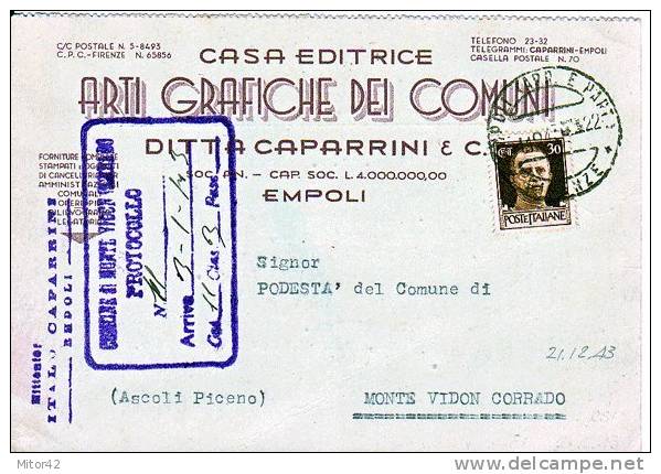 36-Empoli-FirenzeToscana-Pubblicitaria C.Editrice-Storia Postale 1943 Repubblica Sociale Italiana XCaprese Michelangelo - Empoli