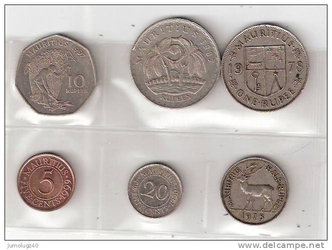 Pièce Maurice. Lot (1) De 6 Pièces 5c 1999, 20c 1990, 1/2R 1975, 1R 1978, 5R 1987, 10R 1997 - Mauritius