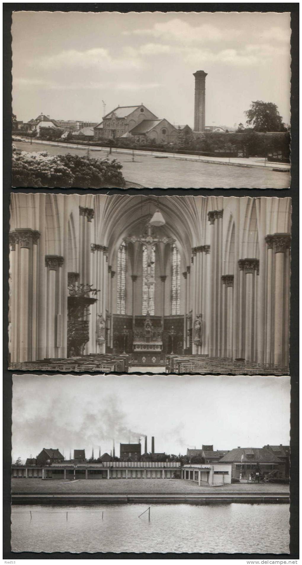 3 Postkaarten Van Rumst : Waterlijding, Binnenzicht Der Kerk, Zwemdok En Speelplein - Rumst