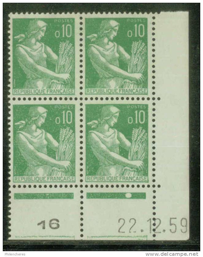 France Bloc De 4 - Coin Daté 1959 - Yvert N° 1231 Xx - Cote 4 Euros - Prix De Départ 1,3 Euros - 1960-1969