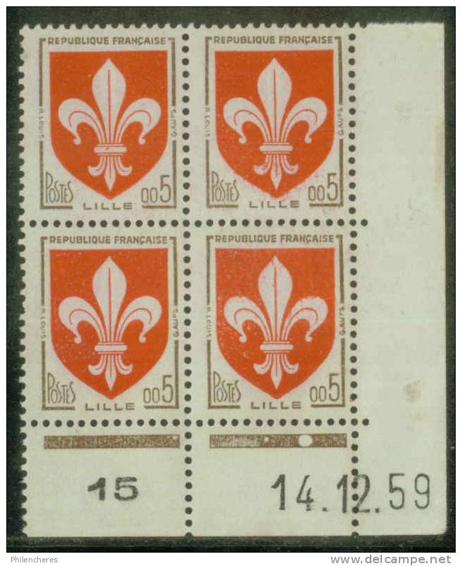 France Bloc De 4 - Coin Daté 1959 - Yvert N° 1230 Xx - Cote 45 Euros - Prix De Départ 15 Euros - 1960-1969