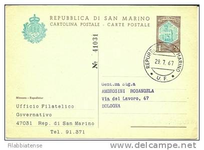 1967 - San Marino Cartolina Postale     15/5M - Cartas & Documentos