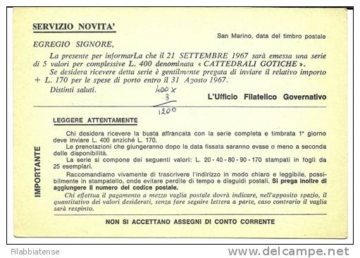 1967 - San Marino Cartolina Postale     15/5M - Briefe U. Dokumente