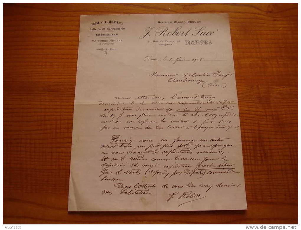 1908 : Forge Charronnage Voitures Neuves Et Occasion, Sellerie Carrosserie J. Robert Rue De Rennes à Nantes - Auto's