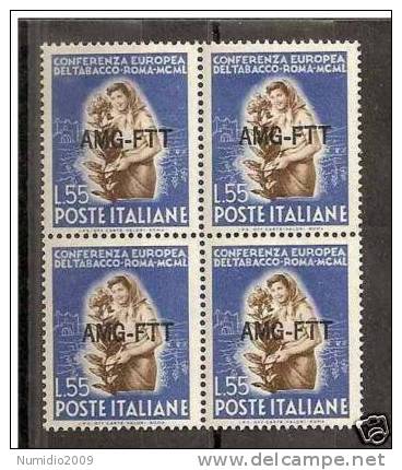 1950 TRIESTE A TABACCO QUARTINA 55 LIRE MNH ** - RR1333 - Ungebraucht