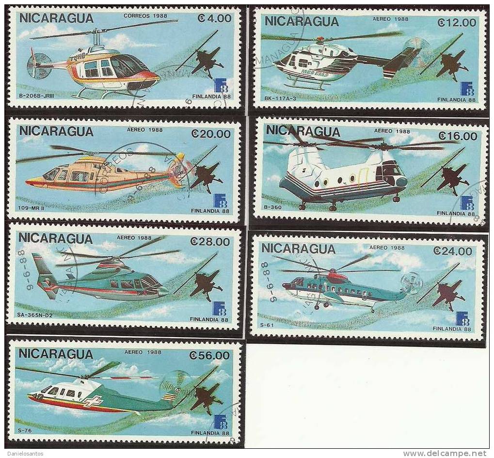 Nicaragua 1988 Cancelled Helicopters Finlandia 88 Scott 1711-1717 - Elicotteri