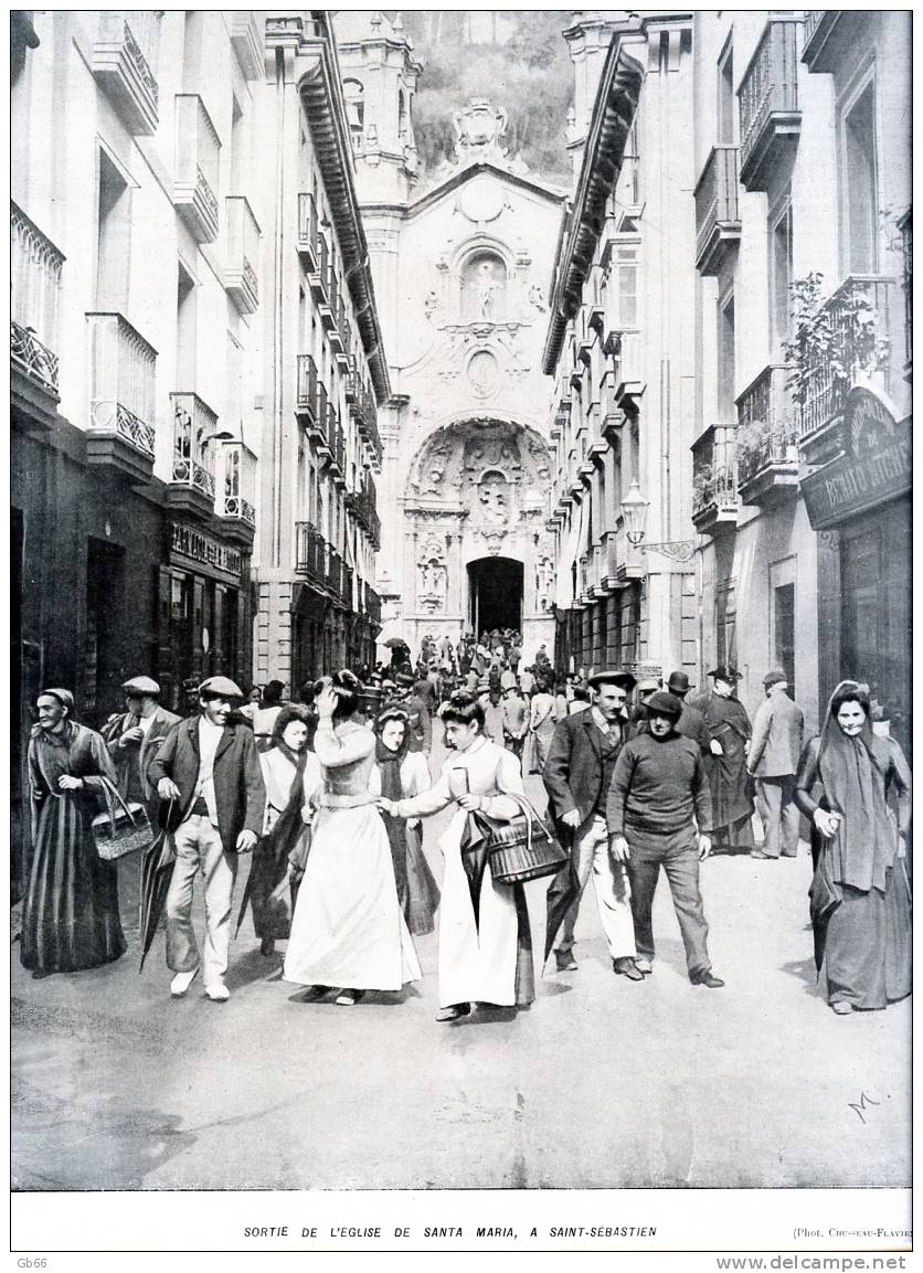 Espagne, Sortie De L'église De Santa Maria, à Saint-Sébastien        Gravure, Photo      1902 - Collections