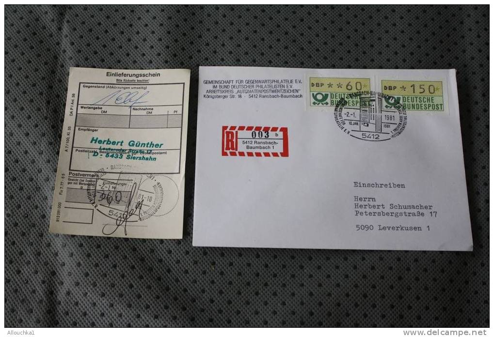 Recommandé 1981 DEUTSCHE BUNDESPOST MARCOPHILIA LETTRE DISTRIBUTEUR AFF AVEC VIGNETTES - Timbres De Distributeurs [ATM]