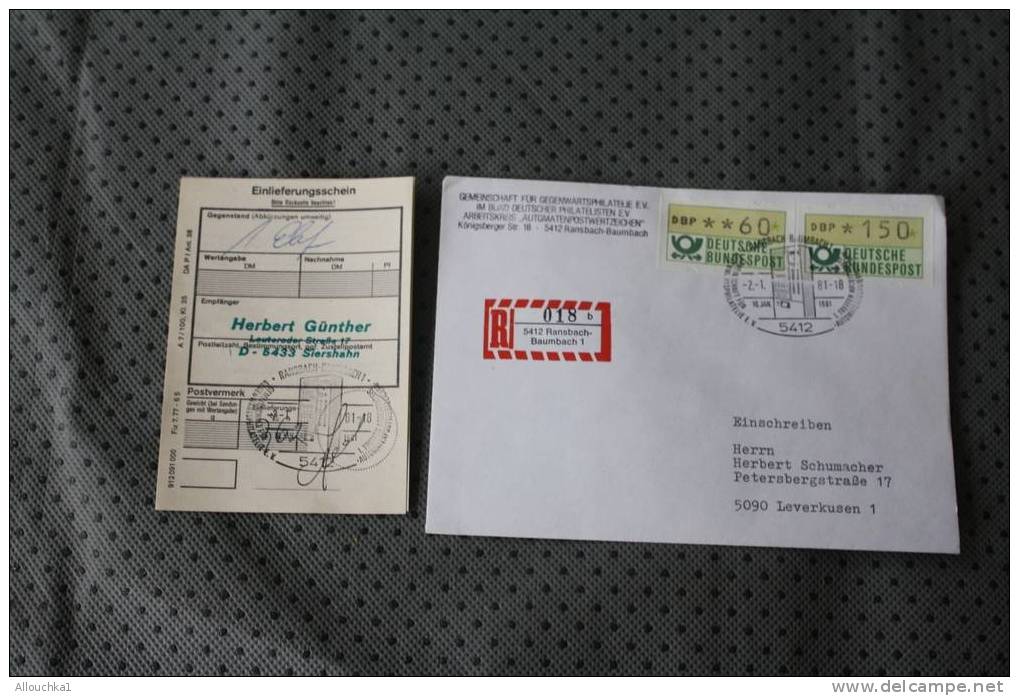 Recommandé 1981 DEUTSCHE BUNDESPOST MARCOPHILIA LETTRE DISTRIBUTEUR AFF AVEC VIGNETTES - Timbres De Distributeurs [ATM]