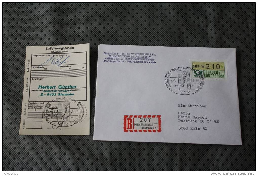 Recommandé 1981 DEUTSCHE BUNDESPOST MARCOPHILIA LETTRE DISTRIBUTEUR AFF AVEC VIGNETTES - Timbres De Distributeurs [ATM]