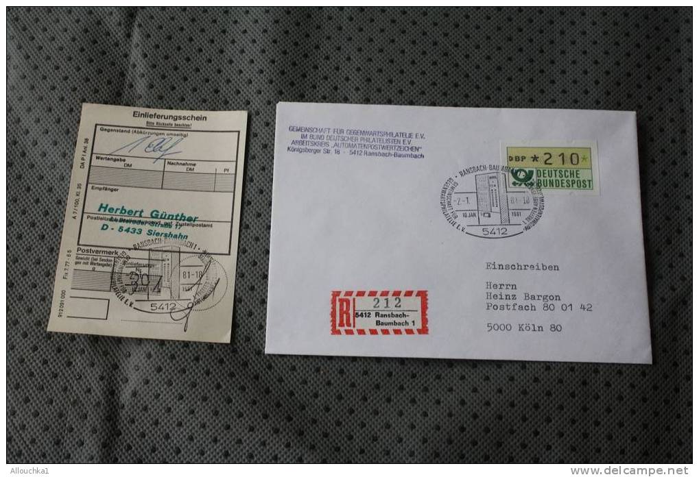 Recommandé 1981 DEUTSCHE BUNDESPOST MARCOPHILIA LETTRE DISTRIBUTEUR AFF AVEC VIGNETTES - Timbres De Distributeurs [ATM]