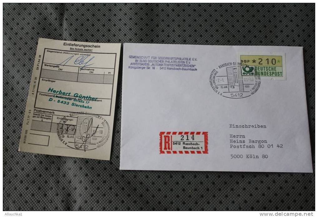 Recommandé 1981 DEUTSCHE BUNDESPOST MARCOPHILIA LETTRE DISTRIBUTEUR AFF AVEC VIGNETTES - Machine Labels [ATM]