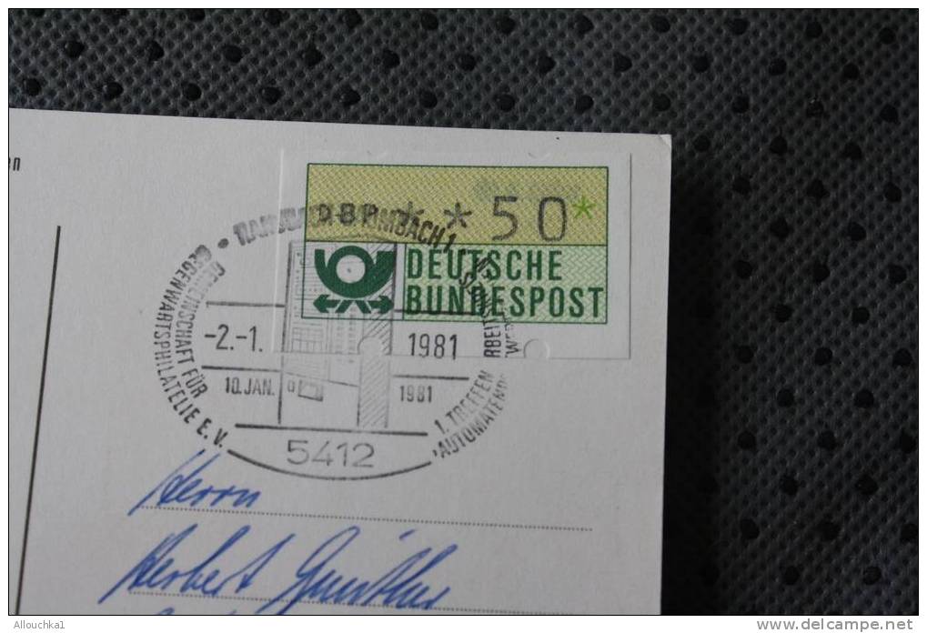 1981 DEUTSCHE BUNDESPOST MARCOPHILIA LETTRE DISTRIBUTEUR AFF AVEC VIGNETTES SUR CPA KLAUS RANGE RHEIN - Viñetas De Franqueo [ATM]