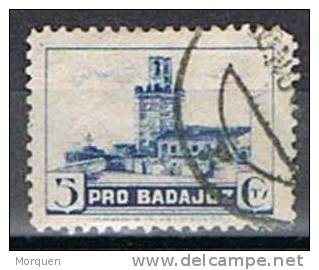 Viñeta Guerra Civil. Pro BADAJOZ, Variedad 5 Cts Azul º - Spanish Civil War Labels