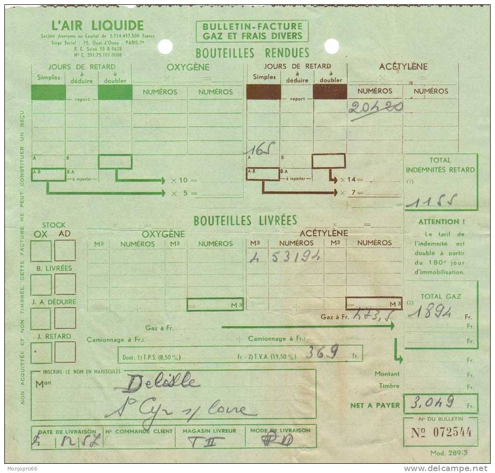 Bulletin - Facture Gaz Et Frais Divers De Paris Et De 1957 - Electricité & Gaz