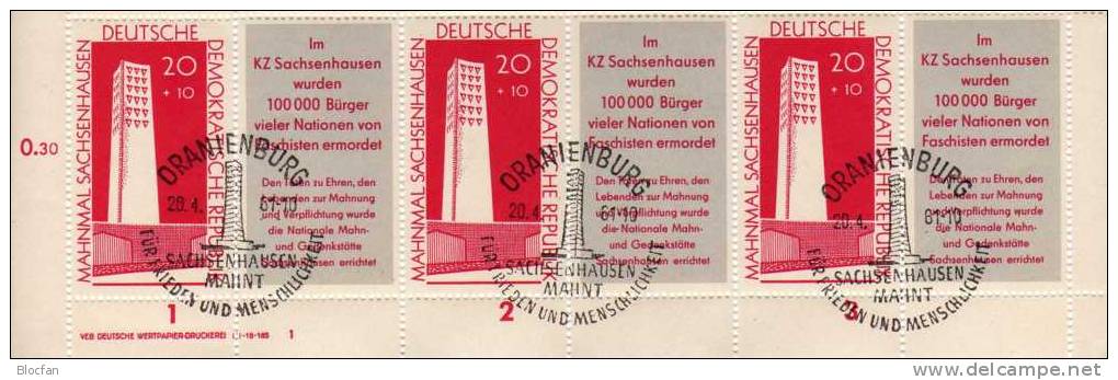 Sachsenhausen 1961 DDR 783a, ZD+ Bogen FN 1 O 34€ Einweihung Denkmal Gedenkstätte Resistance Bf Sheetlet Bf GDR Germany - 1st Day – FDC (sheets)