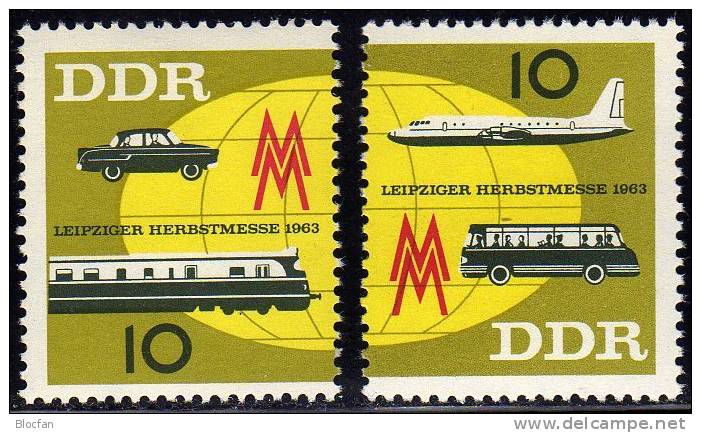 Herbst-Messe Leipzig 1963 DDR 976/7+ 4xZD ** 17€ Erdkugel Verkehr Flugzeug Auto-Bus Bahn Triebwagen Se-tenant Of Germany - Bussen