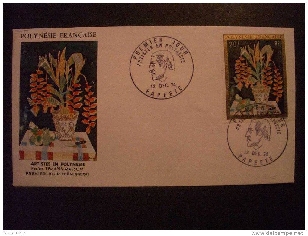 POLYNESIE  Frse    "  Artistes  Peintres  En  POLYNESIE   "    5    F.D.C.   Du  12  Décembre  1974 - FDC