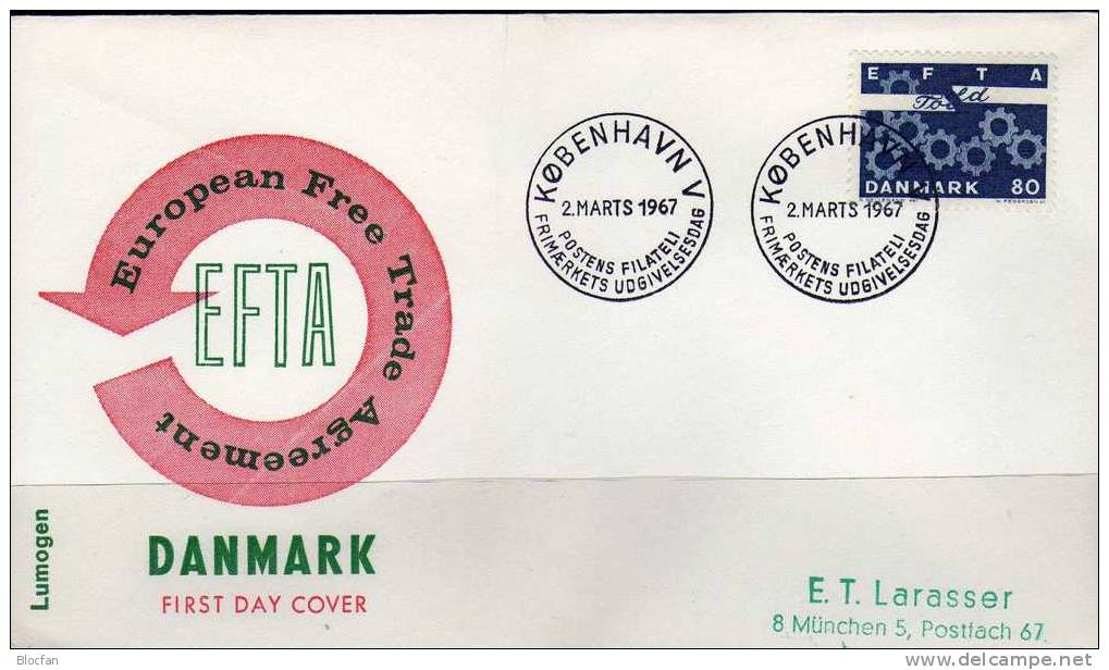 EFTA Freihandelszone Dänemark 450+ 2FDC O 4€ Aufhebung Zoll-Schranken - 1967