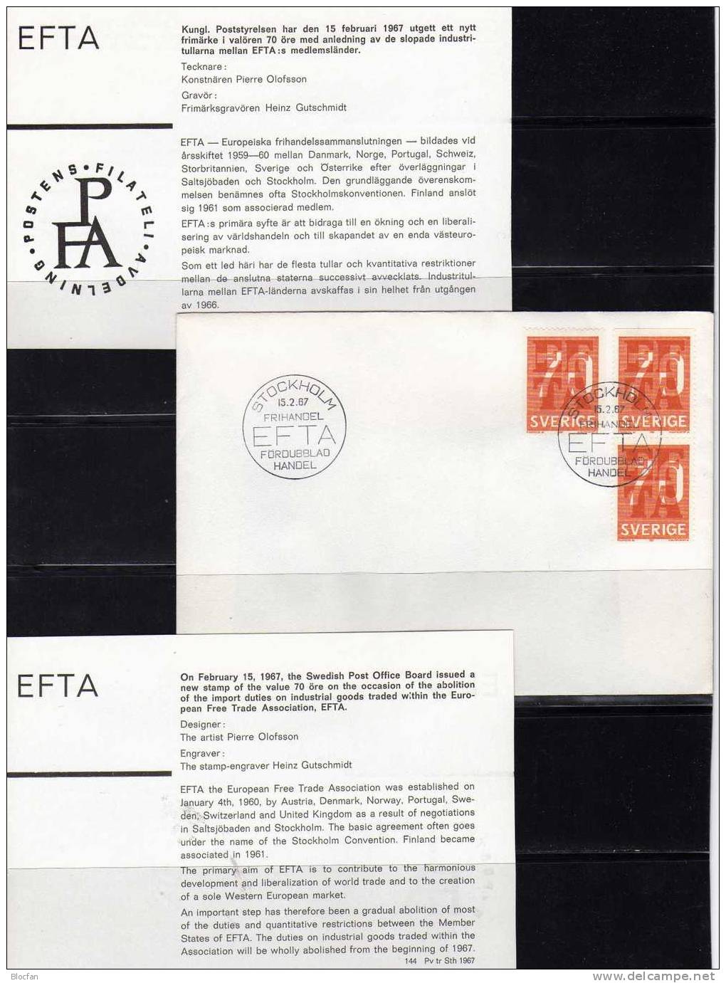 EFTA Freihandelszone 1967 Schweden 573C,D/D+FDC O 5€ Aufhebung Zoll-Schranken EUROPA CEPT-Mitläufer Cover/set Bf Sverige - FDC