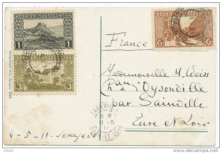 Sarajevo Hof Der Seriats Schule , Albert Thier 1910, Used 3 Stamps Bosnien Herzegowina - Bosnia Erzegovina