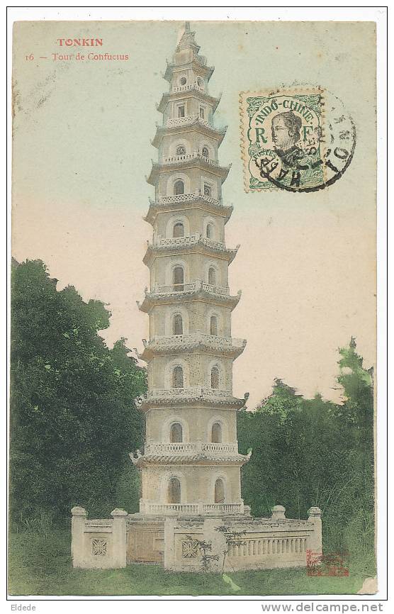 China, Indochina, Tonkin 16 La Tour De Confucius Color, P. Used Haiphong Chine Characters - Chine