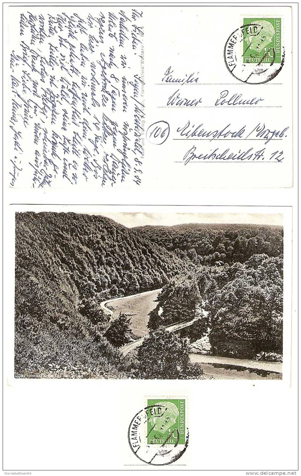 AK Das Romantische Tal Der Wied -8.9.54 11-12 FLAMMERSFELD Nach Eibenstock Im Erzgebirge Mit 1 X 10 Pf 1. Serie Heuss - Neuwied