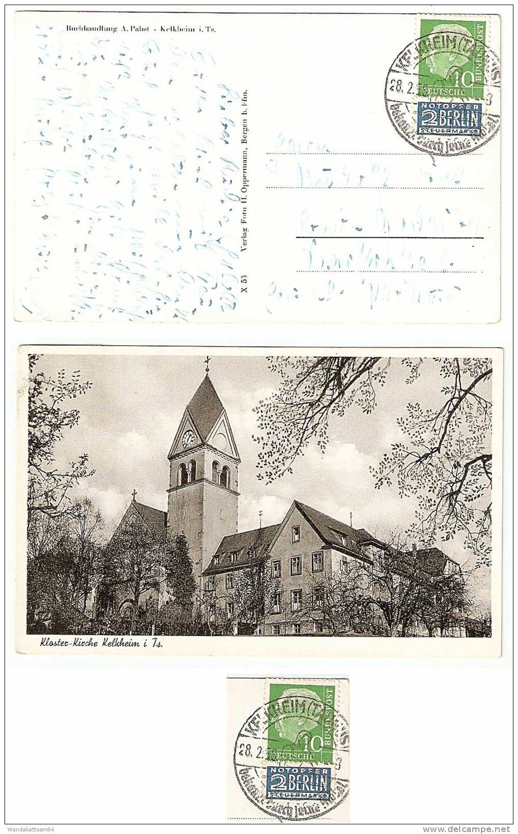 AK 53 Kloster-Kirche Kelkheim I. Ts. 28.2.56- 8 KELKHEIM (TAUNUS) Bekannt Durch Seine Möbel Nach Bad Godesberg - Kelkheim