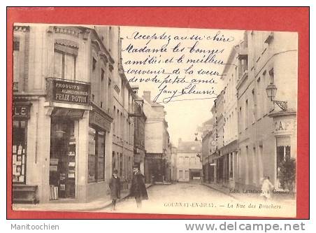 DEP 76 GOURNAY EN BRAY LA RUE DES BOUCHERS AVEC UN FELIX POTIN - Gournay-en-Bray