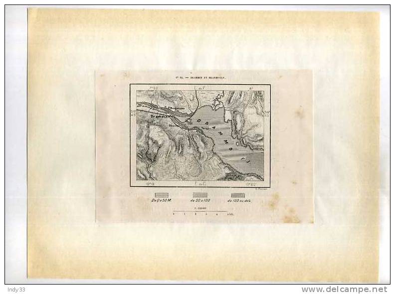 - DRAMMEN ET DRAMMS-ELV . CARTE DU XIXe S. DECOUPEE ET COLLEE SUR PAPIER - Topographische Karten