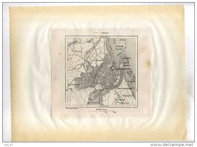 - COPENHAGUE . CARTE DU XIXe S. DECOUPEE ET COLLEE SUR PAPIER - Mapas Topográficas