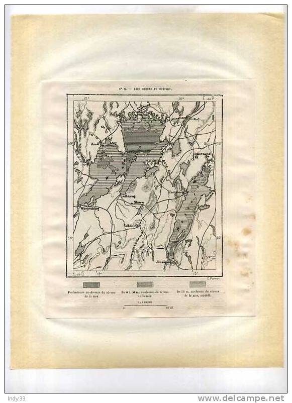 - LACS WENERN ET WETTERN . CARTE DU XIXe S. DECOUPEE ET COLLEE SUR PAPIER - Topographische Kaarten