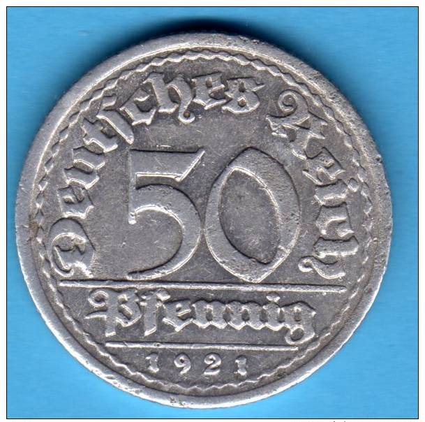 ALEMANIA GERMANY DEUTSCHLAND   - Weimar  50 Pfennig 1921 G    Alu - 50 Rentenpfennig & 50 Reichspfennig