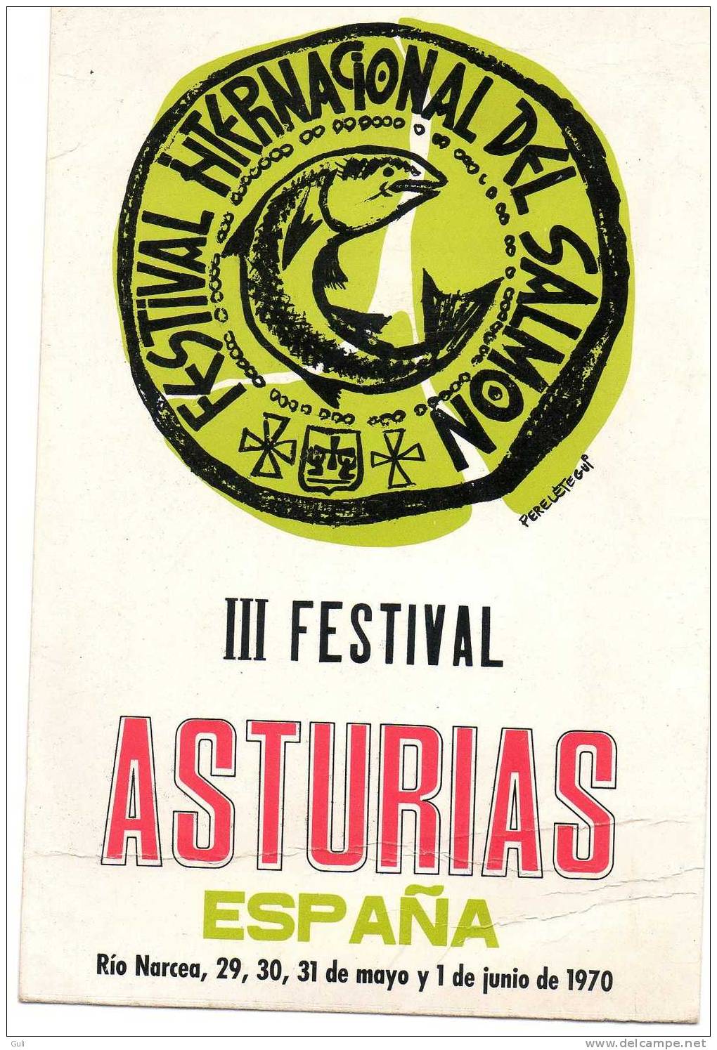 Espagne ASTURIAS Rio Narcea  III Festival Inter. Del Salmon Année Año 1970 Illustration Pereletegui (Saumon Poisson) - Asturias (Oviedo)