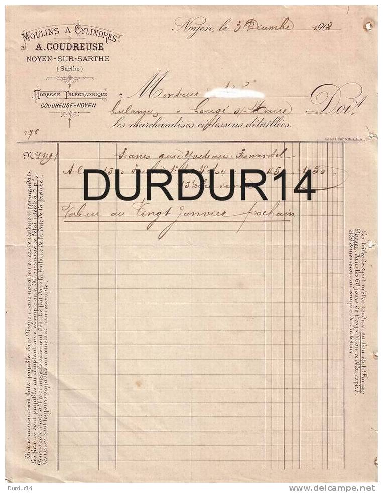 NOYEN-sur-SARTHE ( Sarthe).   Moulins à Cylindre...1902 ( Prix Fixe) - 1900 – 1949