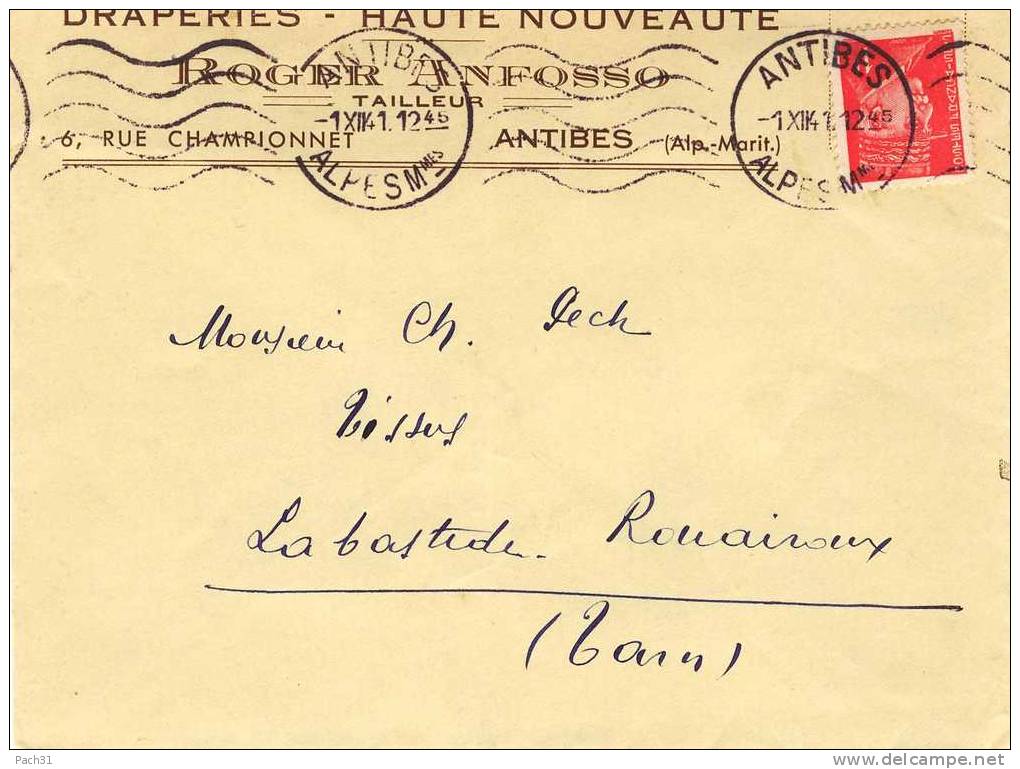 Lettre D'Antibes A M  Pour Labastide Rouairoux Tarn - Cartas & Documentos