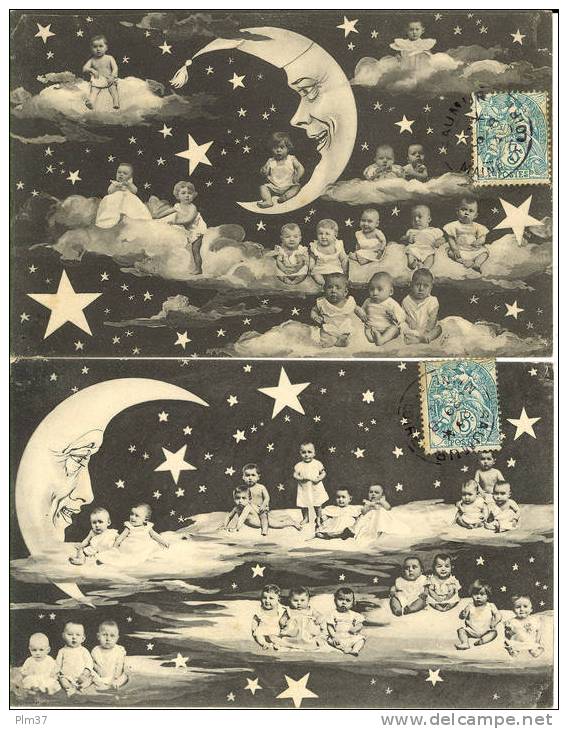 5 CP - Bébés Multiples, Etoiles , Lune - Astronomie