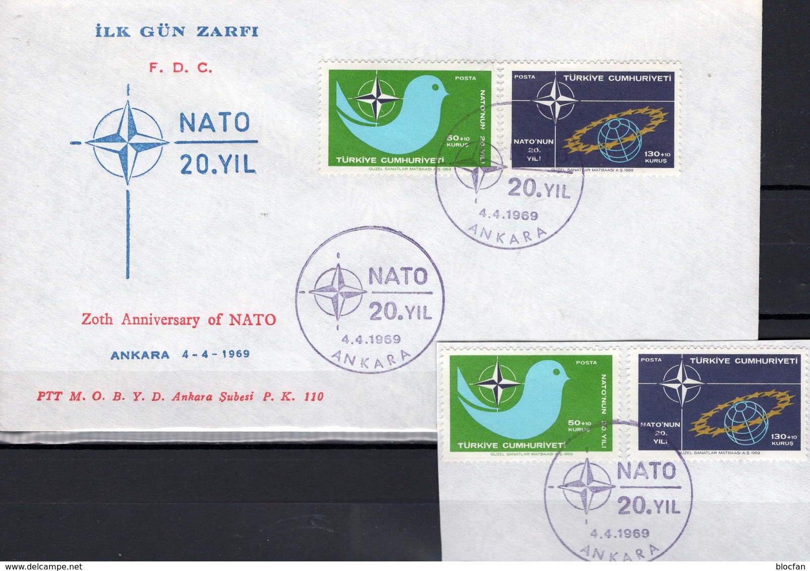 OTAN 20 Jahre NATO 1969 Türkei 2120/1+FDC O 4€ Taube Erde Stern CEPT Sympathie-Ausgabe/Mitläufer First Cover EUROPA - 1969