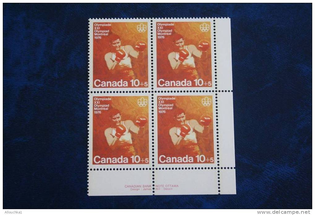 XXI OLYMPIADES  CANADA  JEUX OLYMPIQUES  MONTREAL 1976/ BLOC DE 4 TIMBRES NEUFS **  BOXE - Verano 1976: Montréal