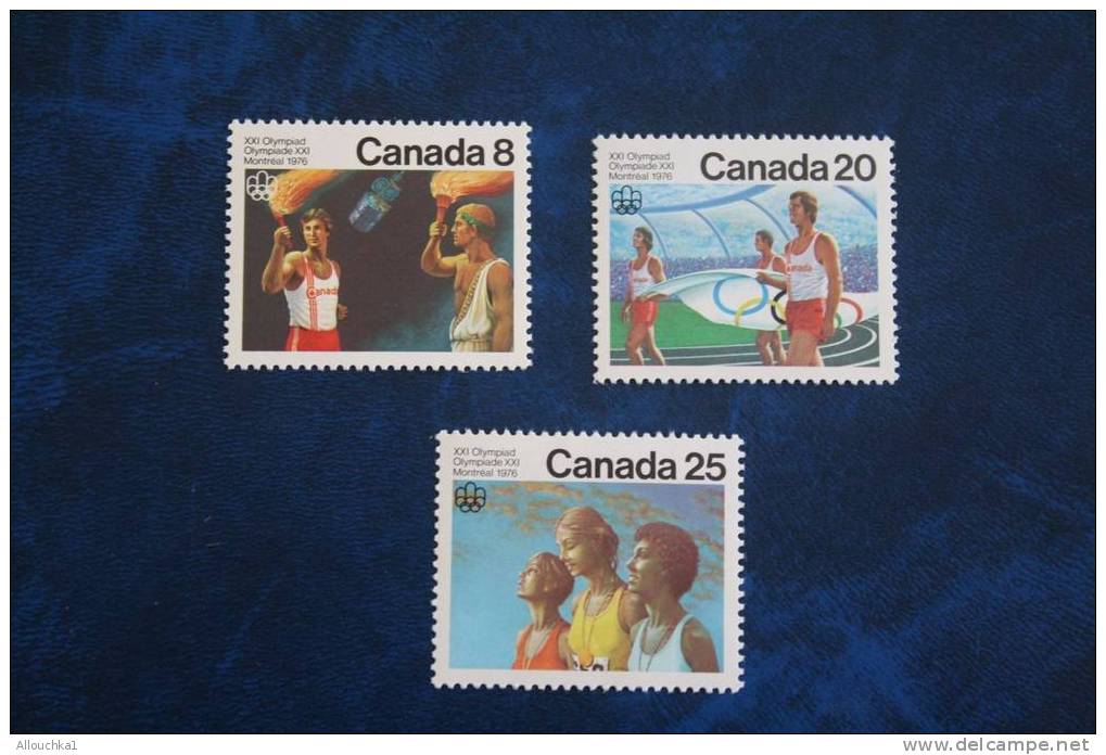 XXI OLYMPIADES  CANADA  JEUX OLYMPIQUES  MONTREAL 1976 3 TIMBRES NEUFS **  FLAMME OLYMPIQUE - Estate 1976: Montreal