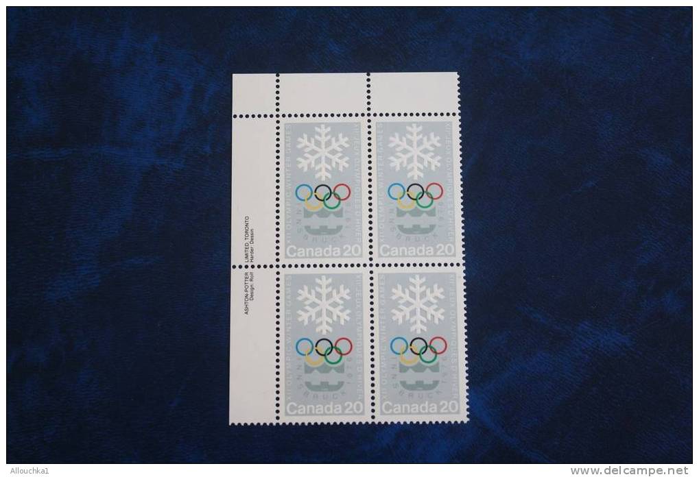 CANADA  JEUX OLYMPIQUES HIVER A INSBRUCK 1976 /  BLOC DE 4  TIMBRES NEUFS **  FLOCON DE NEIGE ANNEAUX OLYMPIQUES - Winter 1976: Innsbruck