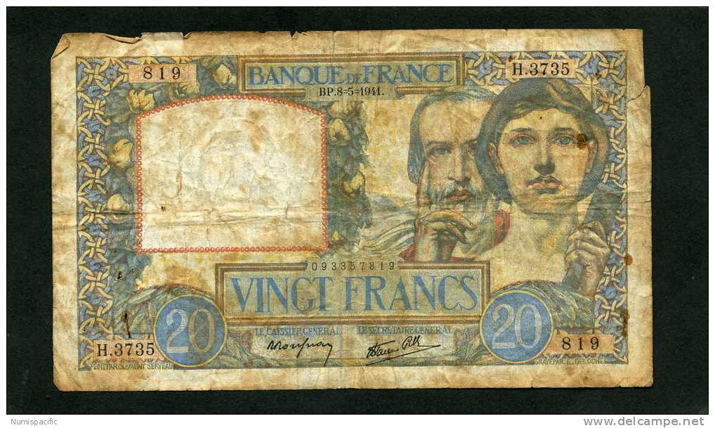 20 Francs Science Et Travail Type 1940 Du 08/05/1941 Fay12/14 - 20 F 1939-1942 ''Science Et Travail''