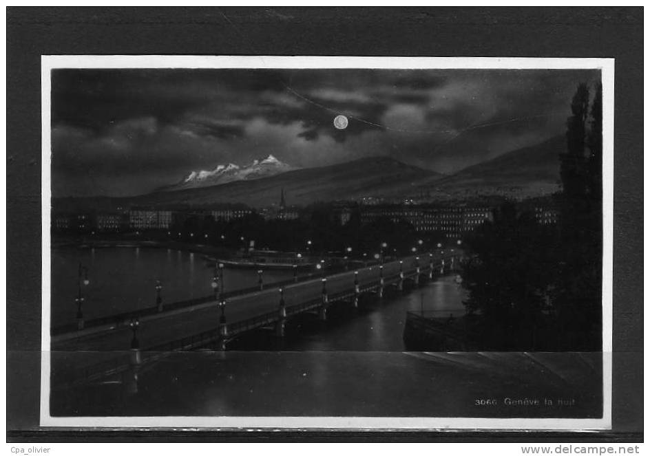 SUISSE Geneve, Vue Générale, Effet De Nuit, Lune, Ed Jaeger 3066, CPSM 9x14, 194? - Genève