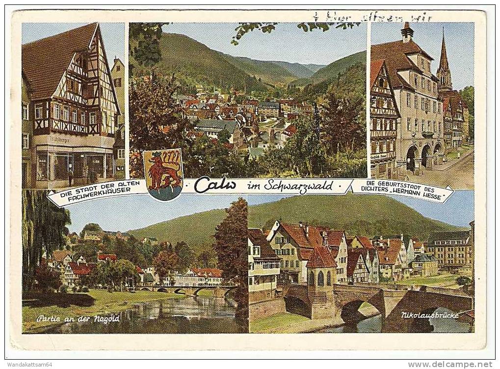 AK Calw I Schwarzwald Mehrbild Mit Wappen 5 Bilder Fachwerkhäuser 19.3.59-11 (14b) CALW H Nach Spechtsbrunn B Gräfenthal - Calw