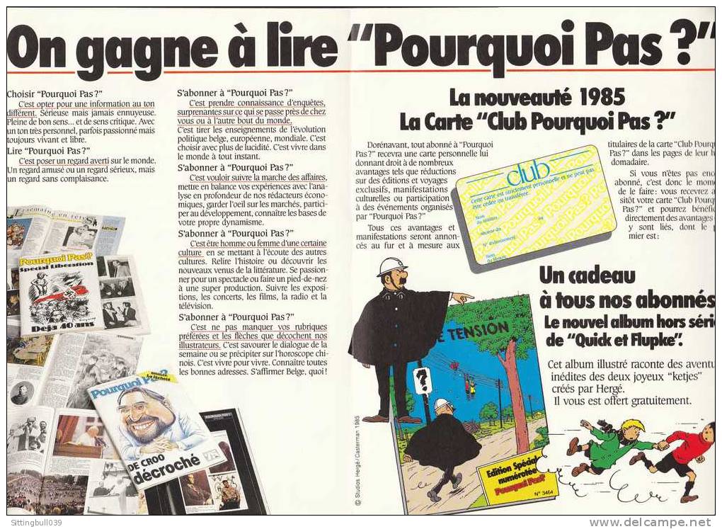 Hergé. Pub Pour Le Magazine POURQUOI PAS Avec QUICK Et FLUPKE. Studios Hergé / Casterman 1985. - Werbeobjekte
