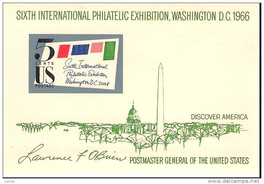 WASHINGTON  D C 1966  UNSUED - USA MINIATURE - SIXTH INTERNATIONAL PHILATELIC EXHIBITION, - George Washington