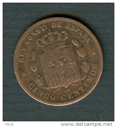 ESPAGNE, Pièce, Année 1877 : 5 (Cinco) Centimos (Centimes) Alfonso XII - Autres & Non Classés